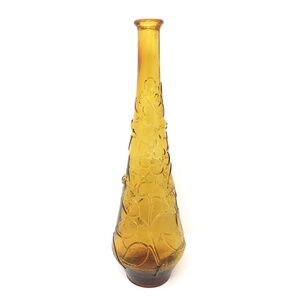 Vintage Made in Italy Glass Amber Empoli Flowers Butterfly Decanter Vase 16"